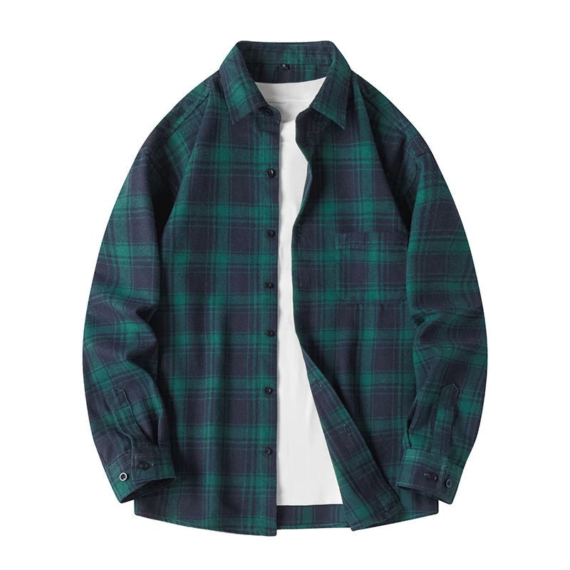 Men's classic plaid flannel shirt, a versatile long sleeve button-up for timeless fall fashion. Apparel.