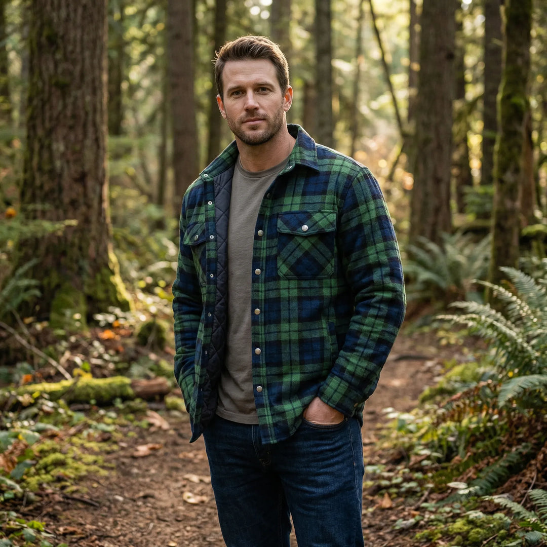 Men's Classic Plaid Lumberjack Jacket, warm outerwear for fall and winter.