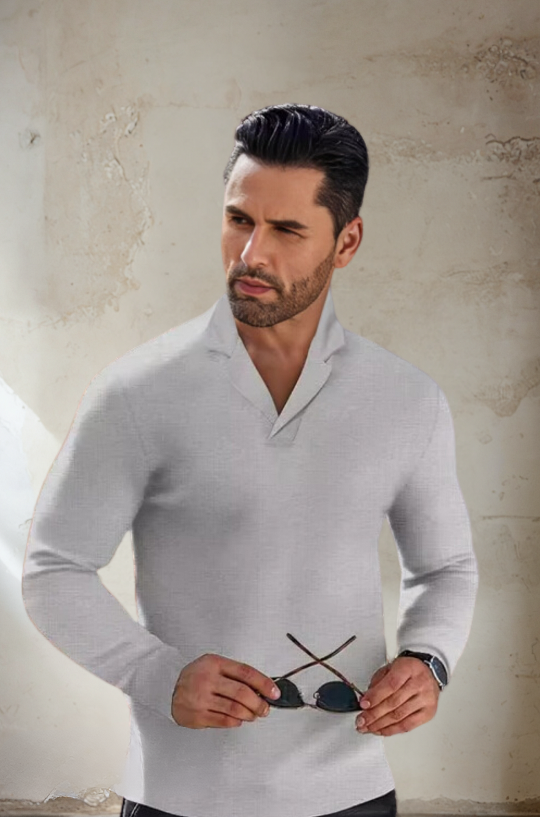 Felix men's long sleeve polo top, a versatile and modern fit sweater for trendy men's fashion.