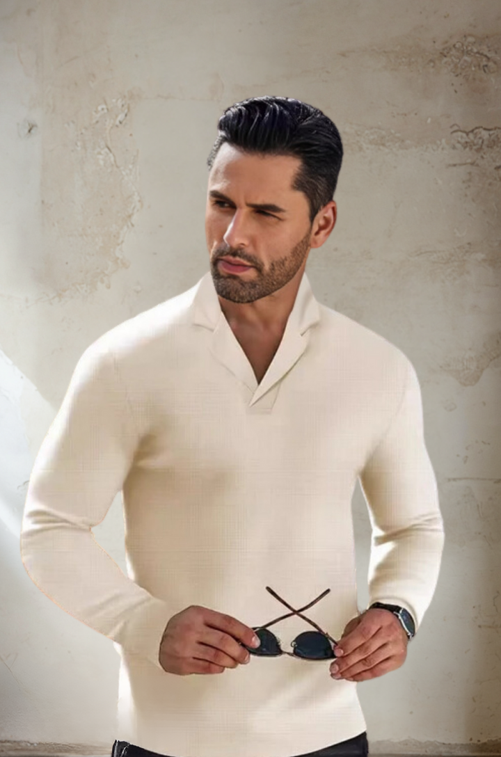Stylish men's polo sweater with a modern fit, long sleeves for a comfortable and timeless smart casual look.
