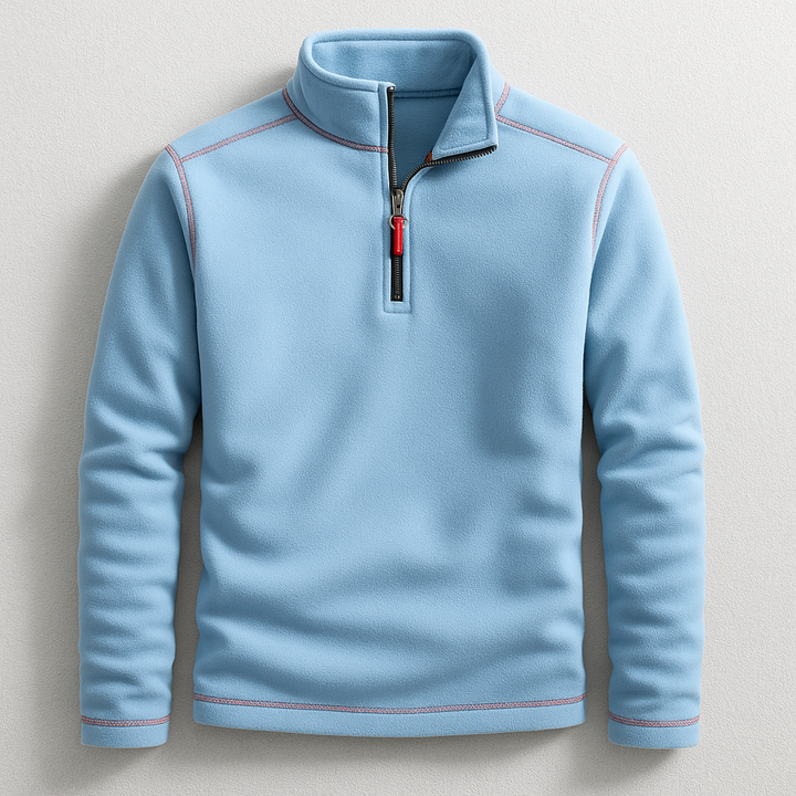 Men's classic quarter-zip pullover in soft fabric, perfect for casual wear & everyday comfort. Tailored fit long sleeve top.