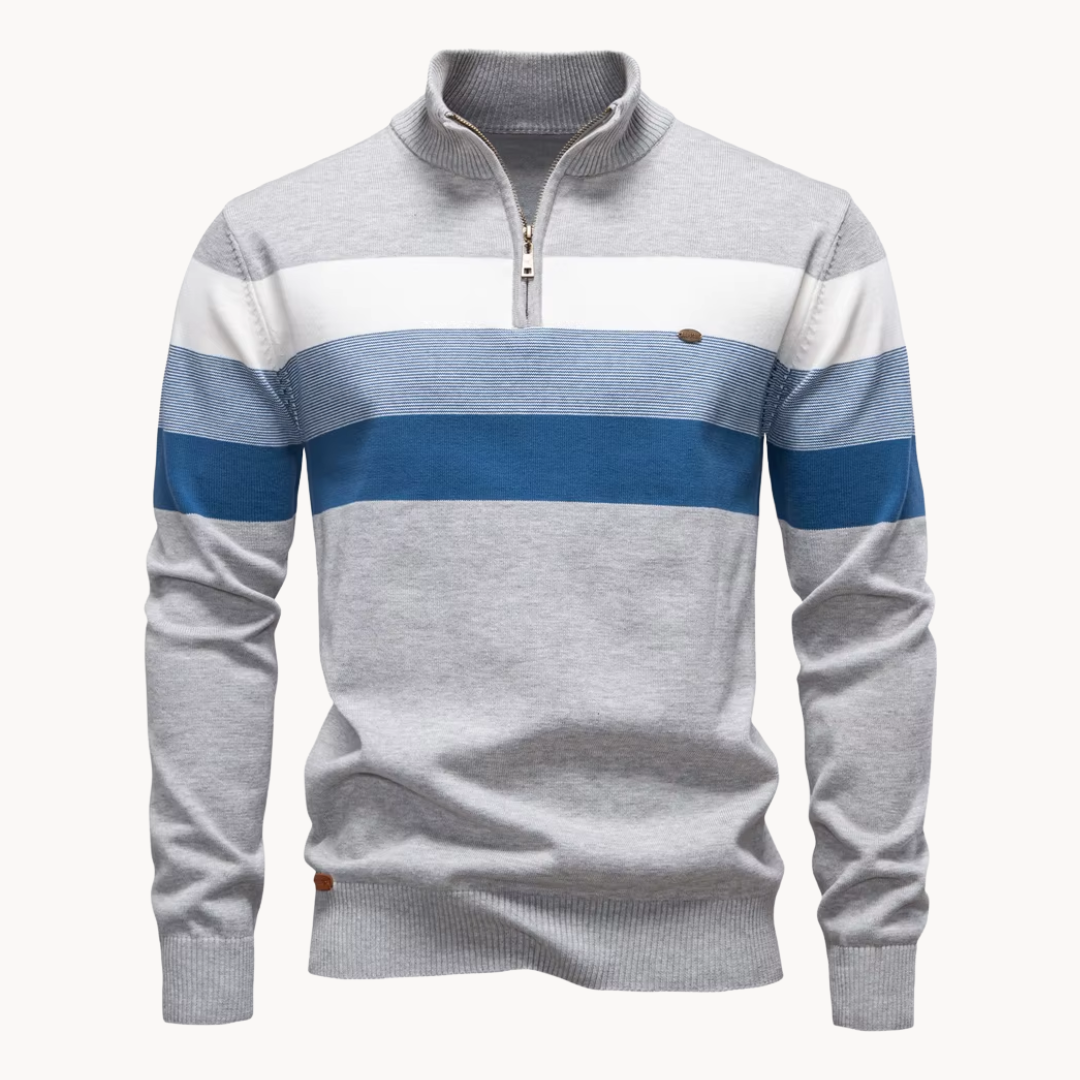 Men's classic quarter-zip sweater in a smart casual striped design for effortless style.