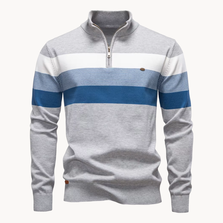 Men's classic quarter-zip sweater in a smart casual striped design for effortless style.
