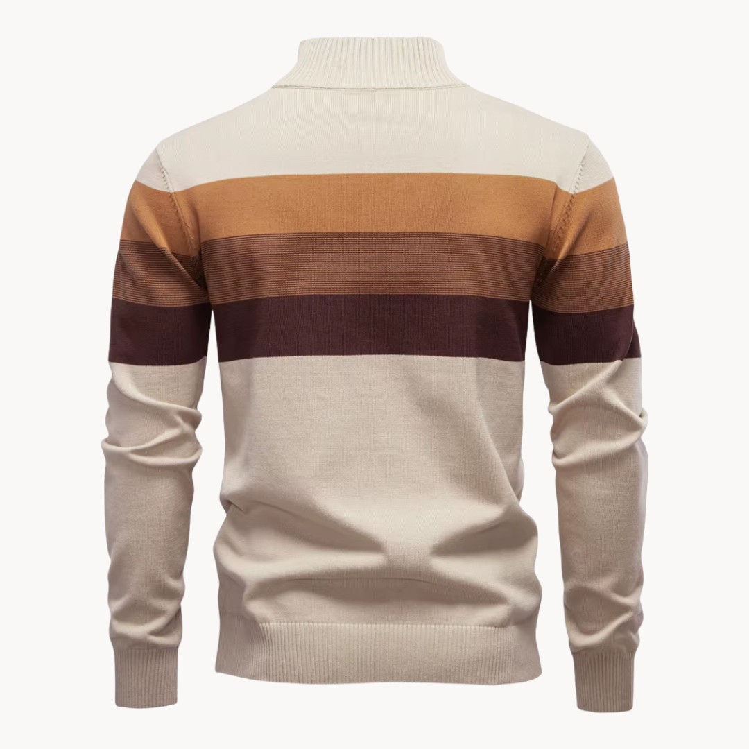 Versatile men's quarter-zip sweater, suitable for both casual and smart casual occasions.