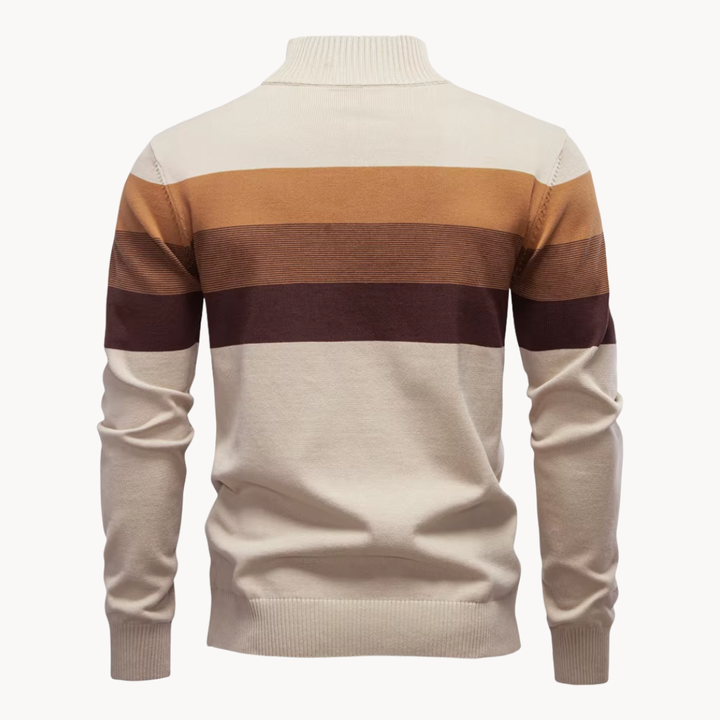 Versatile men's quarter-zip sweater, suitable for both casual and smart casual occasions.