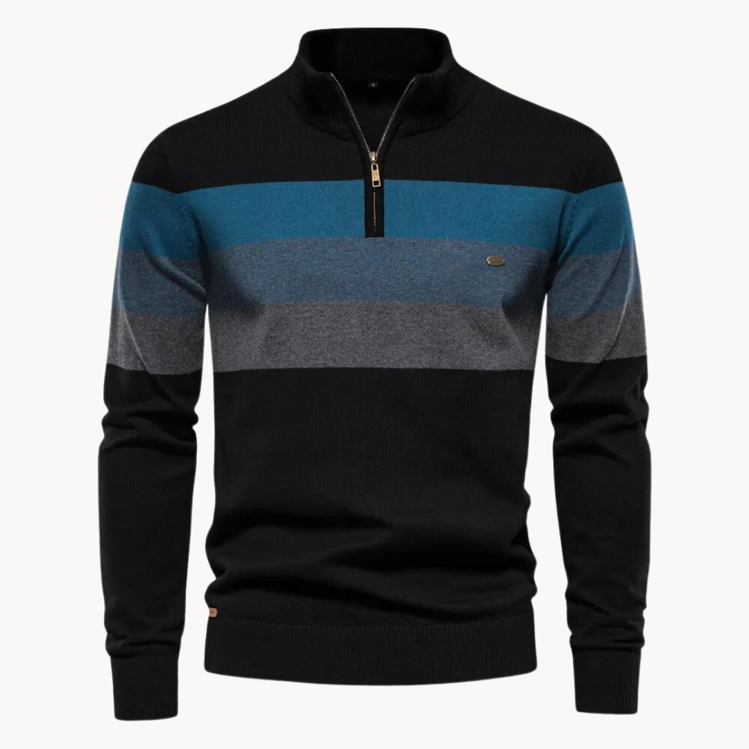 Effortless style: Men's striped quarter-zip sweater for smart casual and daily wear.