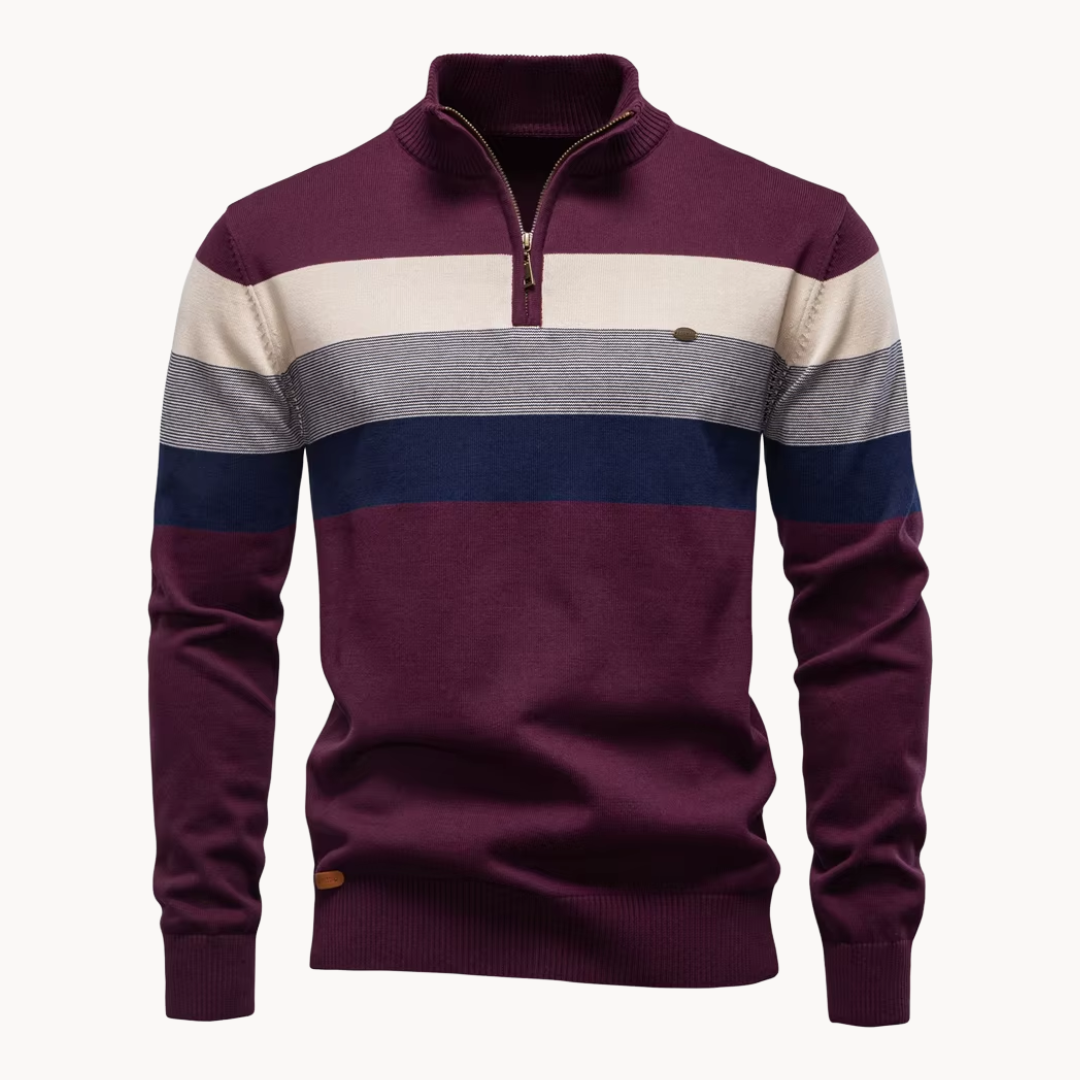 Men's everyday quarter-zip sweater with a timeless striped pattern, easy to style.