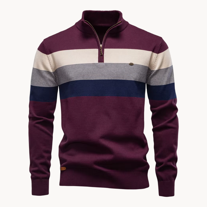 Men's everyday quarter-zip sweater with a timeless striped pattern, easy to style.