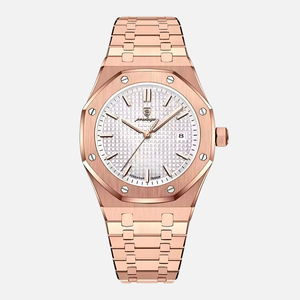 Sophisticated men's accessory: a classic quartz watch with Roman numeral dial, providing elegant timekeeping.