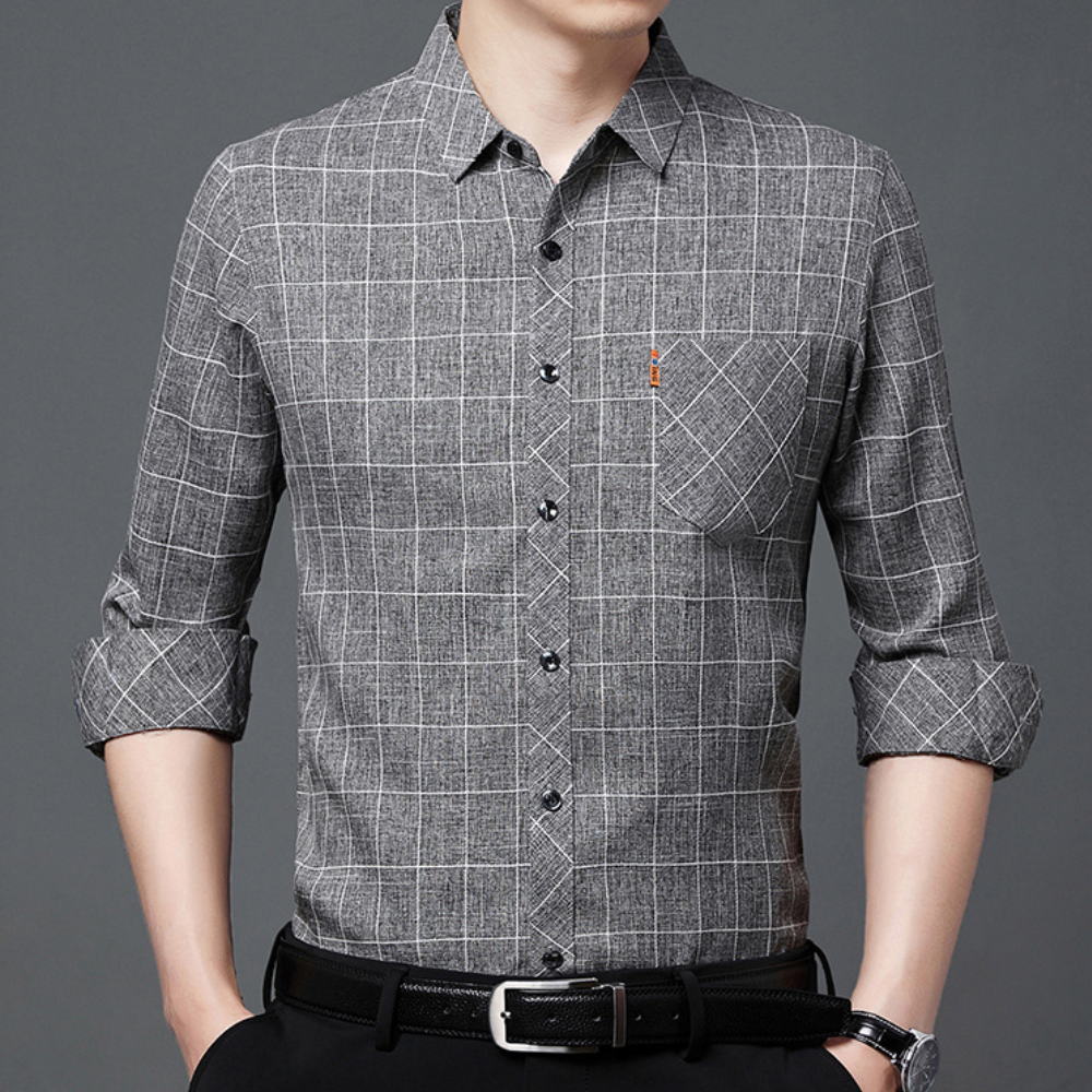 Men's classic red & black checked button-up shirt, long sleeve, perfect for casual or smart-casual everyday wear.