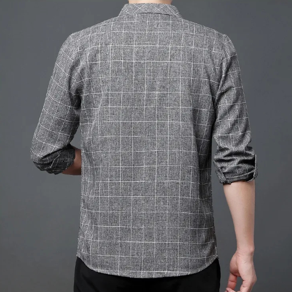 Versatile men's plaid shirt, button-up, long sleeve. A timeless fashion staple for any casual or smart outfit.