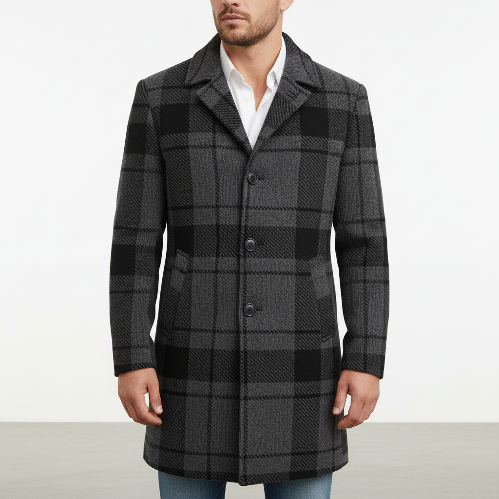 Marc men's elegant checked wool blend coat for classic winter fashion