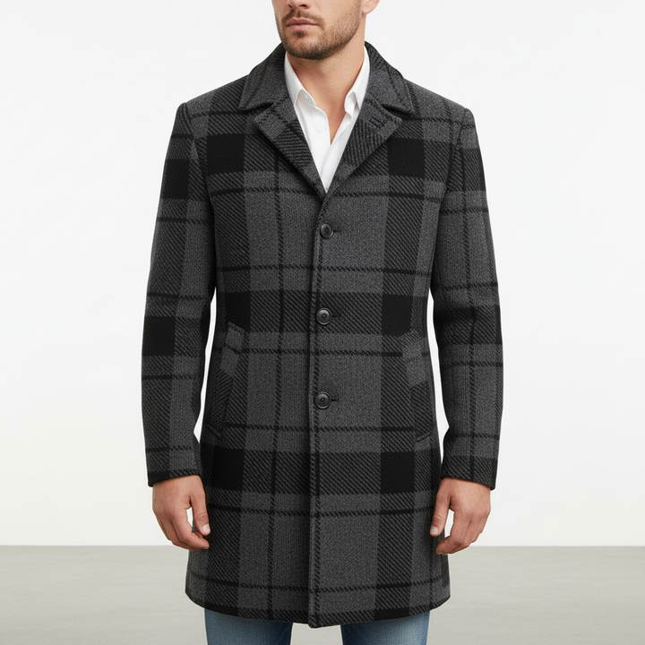 Marc men's elegant checked wool blend coat for classic winter fashion