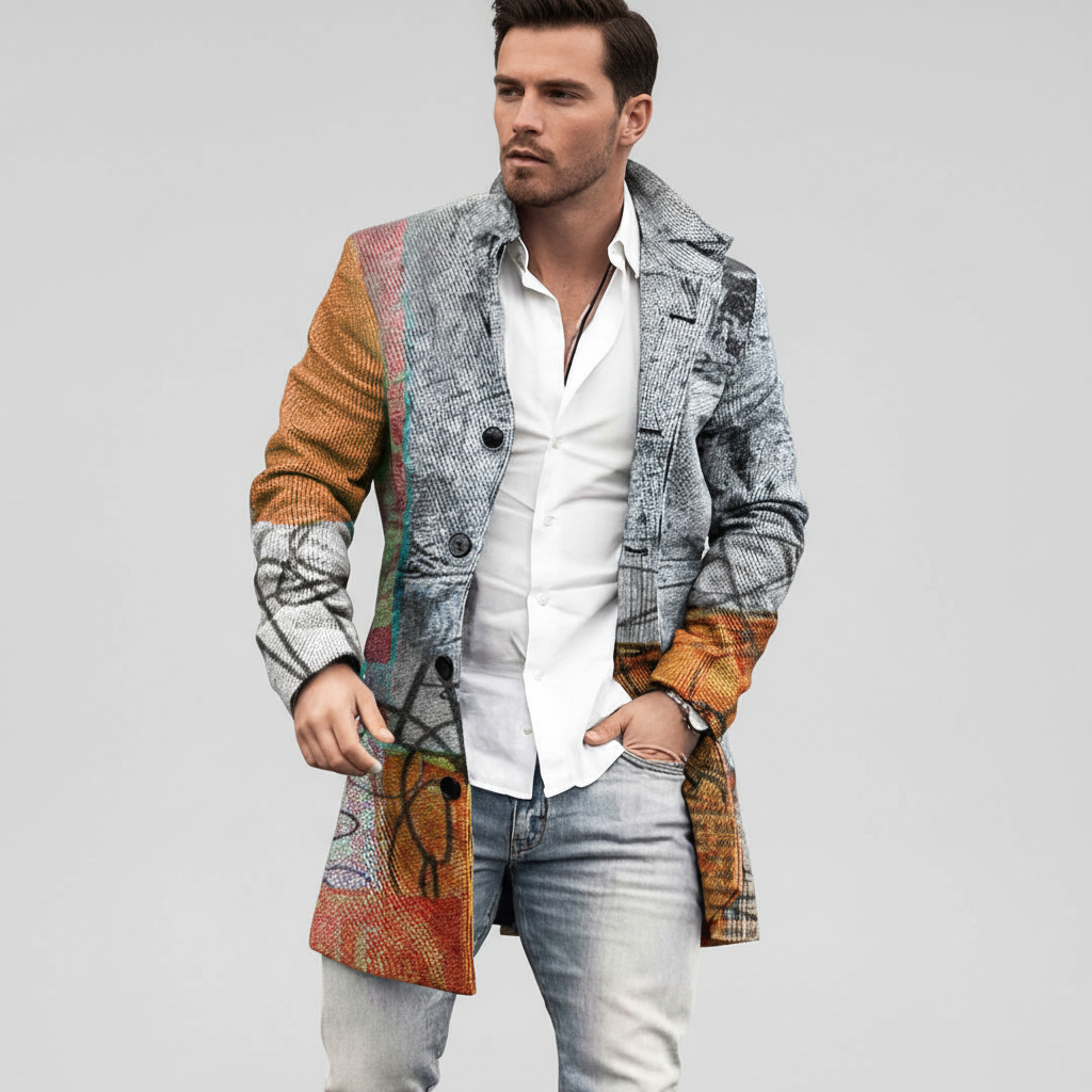 Men's fashion: Classic checked wool blend winter coat, ideal for outerwear