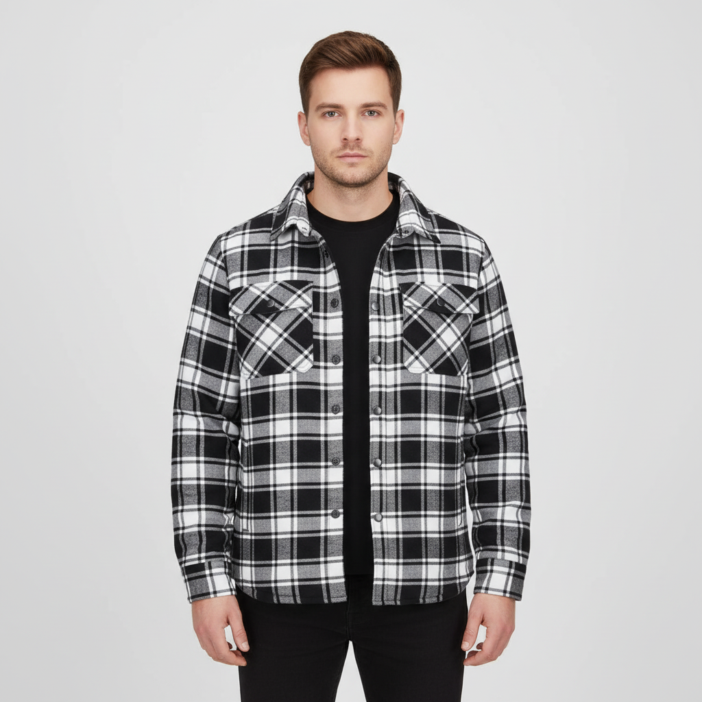 High-quality men's checked flannel jacket, Karl, with thick quilted lining, perfect for ultimate warmth