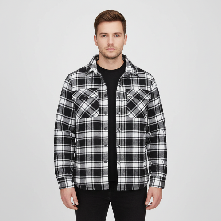 High-quality men's checked flannel jacket, Karl, with thick quilted lining, perfect for ultimate warmth