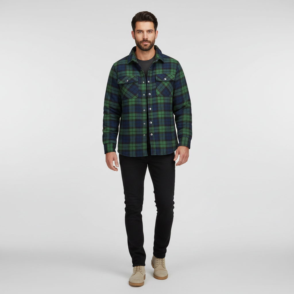 Casual men's fashion: Karl flannel jacket in a vibrant multi-color check, perfect for winter layering