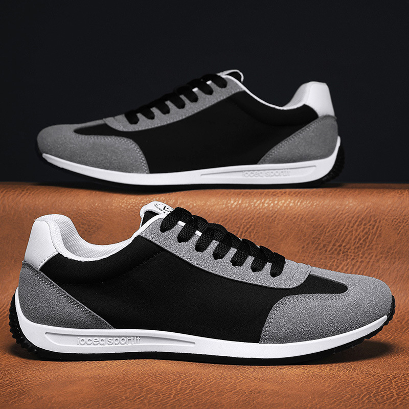 Top view of cushioned men's classic sneakers, highlighting material, craftsmanship & retro appeal.