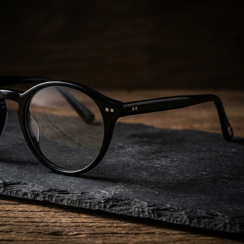 Stylish men's round blue light filtering glasses, classic design for reducing eye strain during screen time.