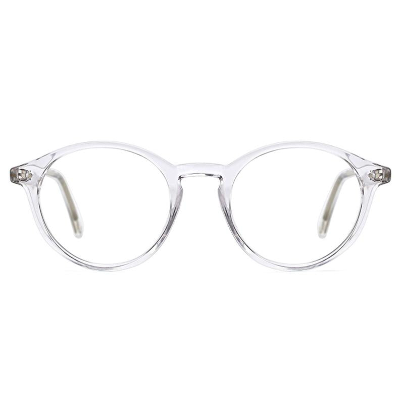Round frame men's blue light glasses. Stylish acetate eyewear for digital comfort & reduced eye fatigue.