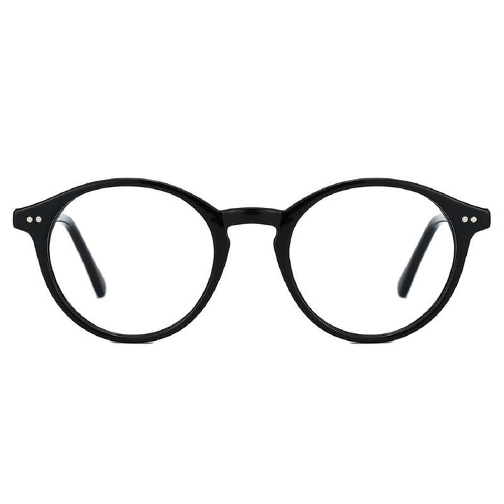 Modern men's round blue light eyewear, classic acetate design to protect eyes from digital screen strain.