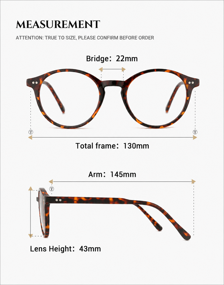 Classic men's round anti-blue light glasses. Acetate frames ensure digital comfort & reduce eye strain.