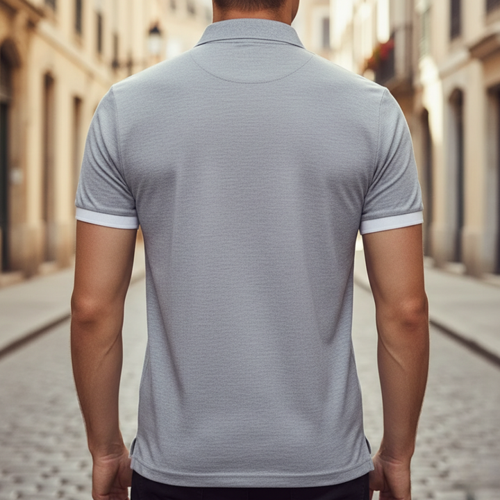 Comfortable men's golf polo, versatile for casual wear. Short sleeve design, button placket.
