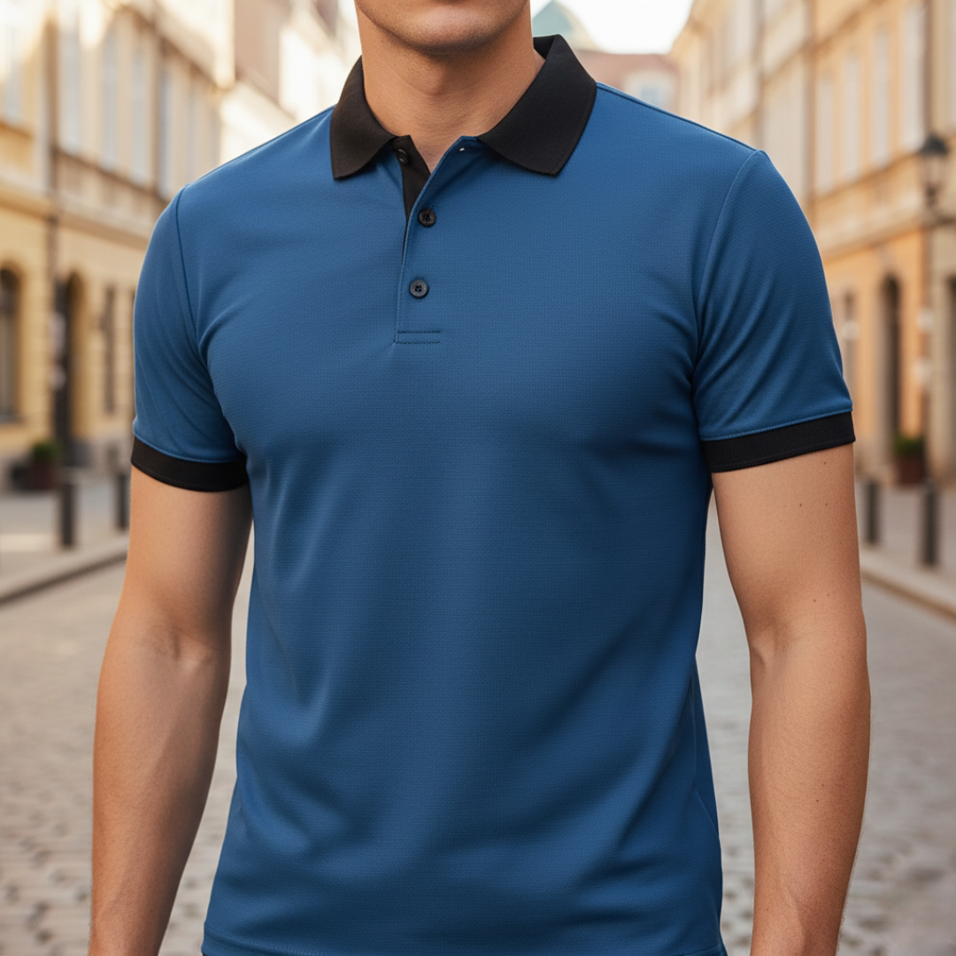 Men's fashion: classic short sleeve polo with button placket, suitable for versatile everyday use.