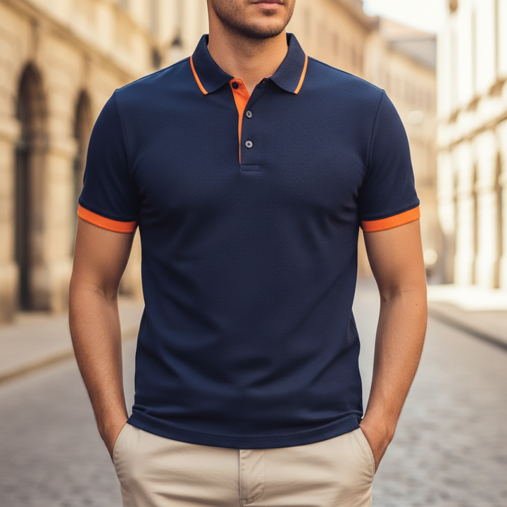 Everyday comfort men's polo shirt, short sleeve design for a relaxed, casual style.