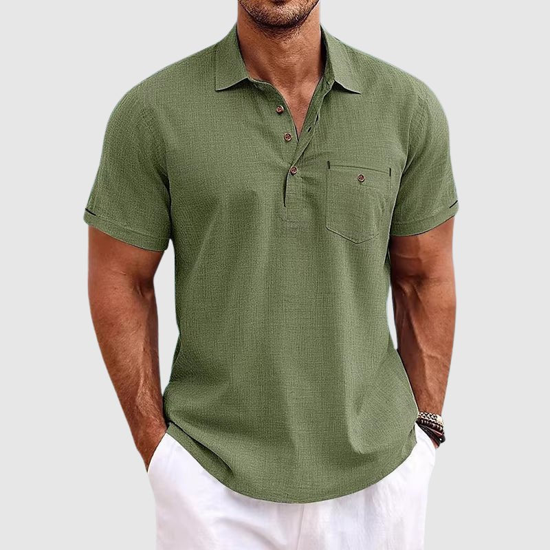 Classic men's polo shirt with chest pocket, lightweight and comfortable for casual or smart casual summer.