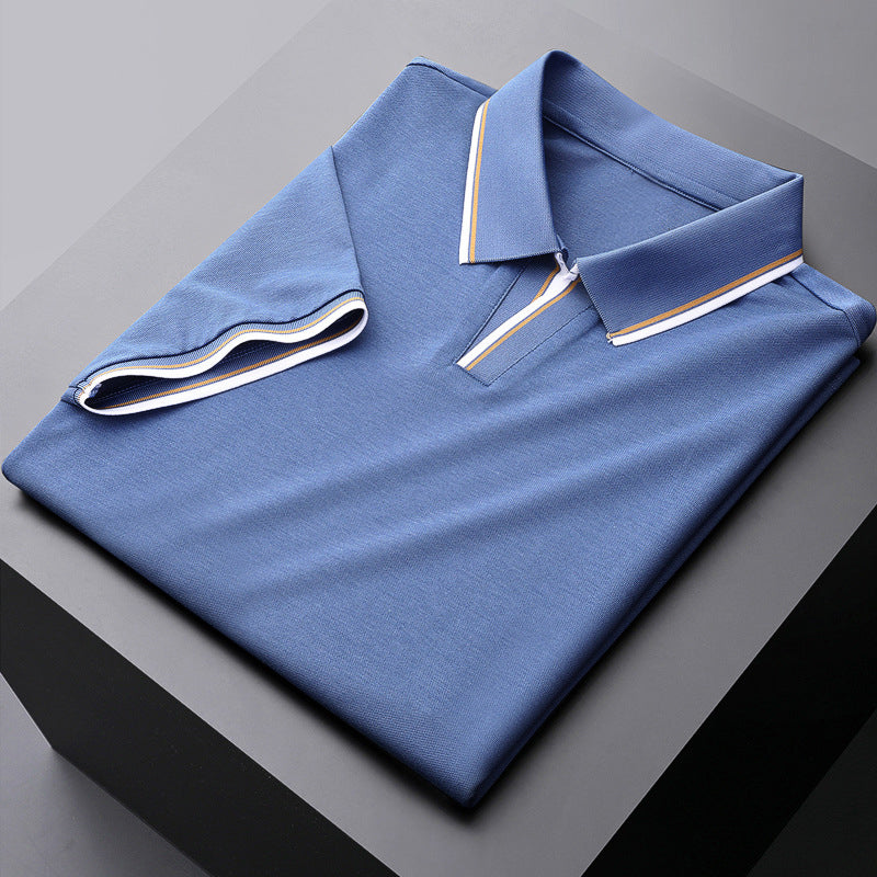 Men's wardrobe staple collared polo shirt, short sleeve design with contrast trim for versatile styling.