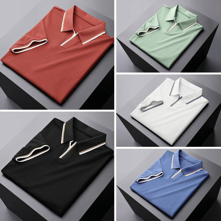Smart casual men's short sleeve polo shirt, a classic wardrobe staple with modern contrast trim detail.