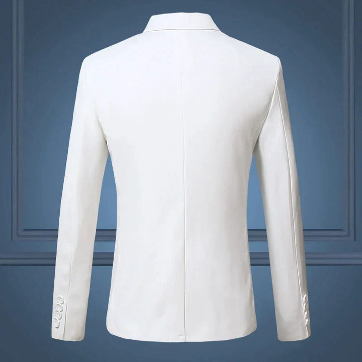 Tailored men's single-breasted blazer jacket, ideal for business attire, formal events & smart casual fashion.
