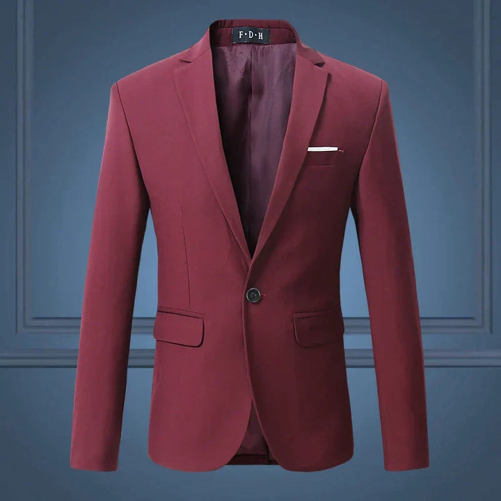 Modern men's classic single-breasted blazer. Tailored formal wear, perfect as a party or business jacket.