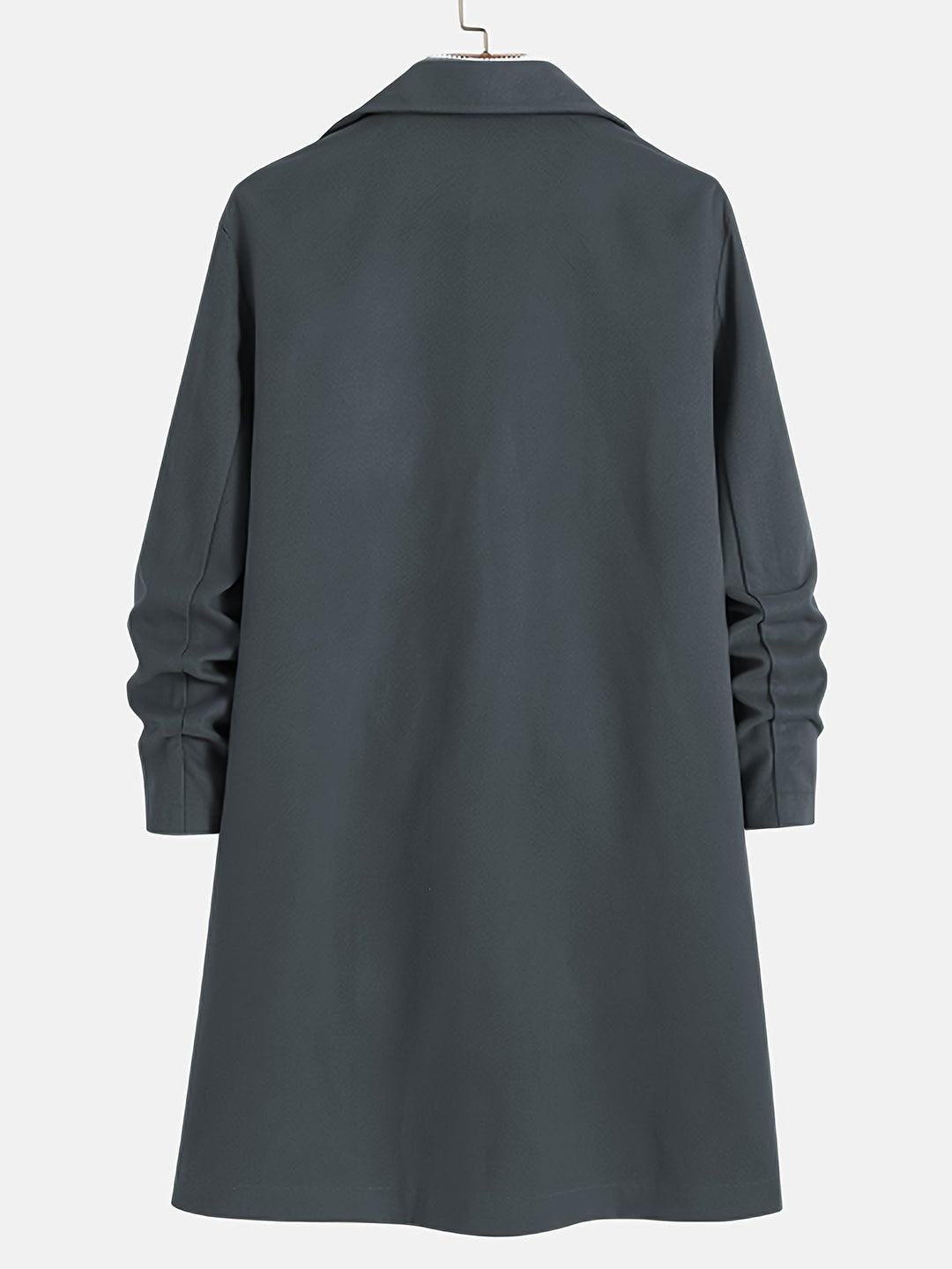 Dark blue men's single-breasted lapel overcoat. A stylish long coat for business casual or smart wear.