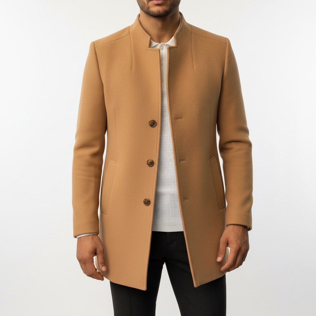 Men's fashion: classic autumn wool blend coat with button details