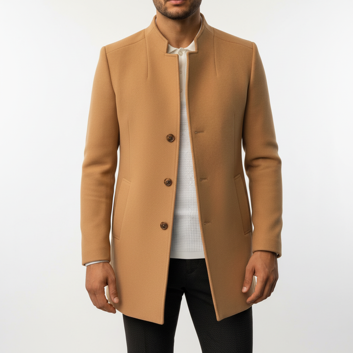 Men's fashion: classic autumn wool blend coat with button details