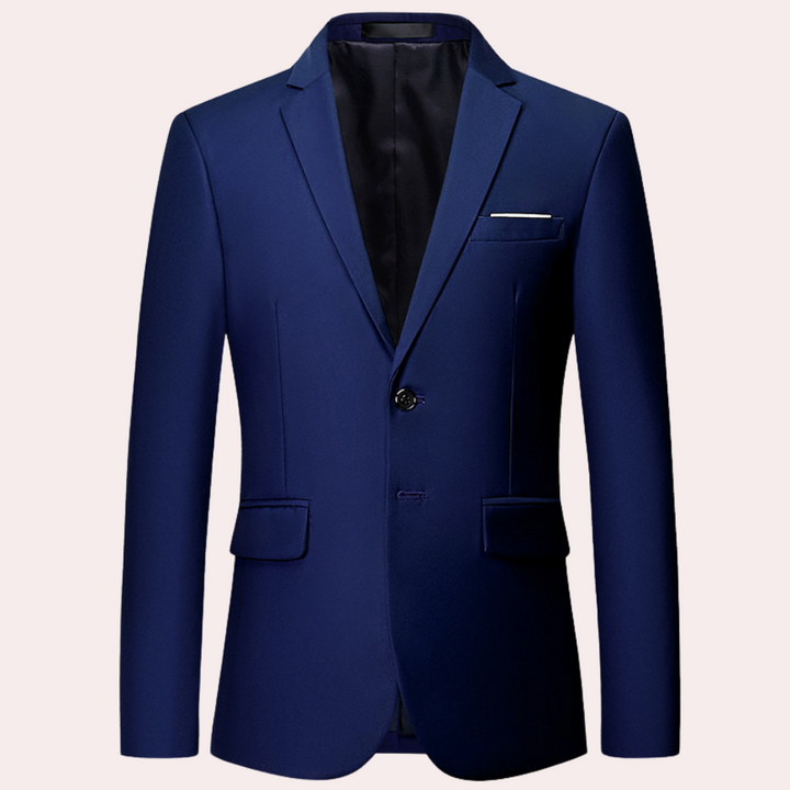 Classic men's blazer jacket, designed for a slim fit. Perfect for business casual style or formal wear apparel.
