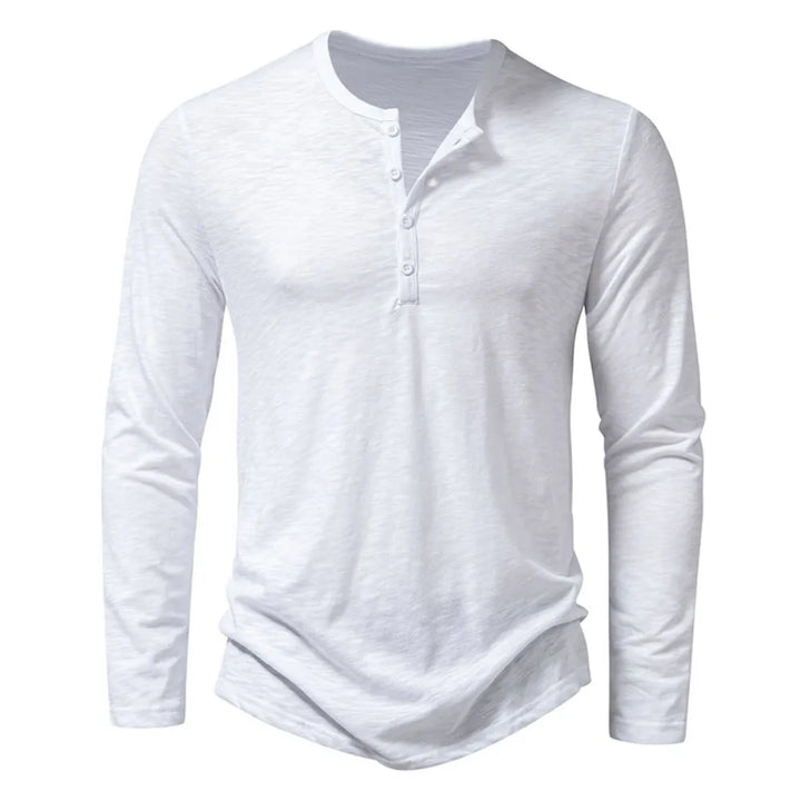 Everyday men's slim fit long sleeve henley button shirt, comfortable & stylish for casual wear.