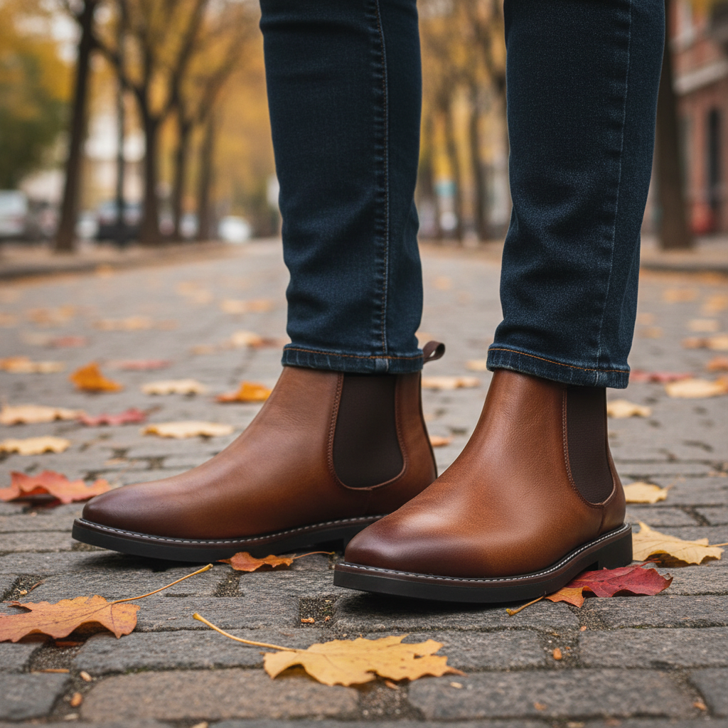 Men's classic slip-on Chelsea ankle boots in black synthetic leather, perfect for casual or formal wear