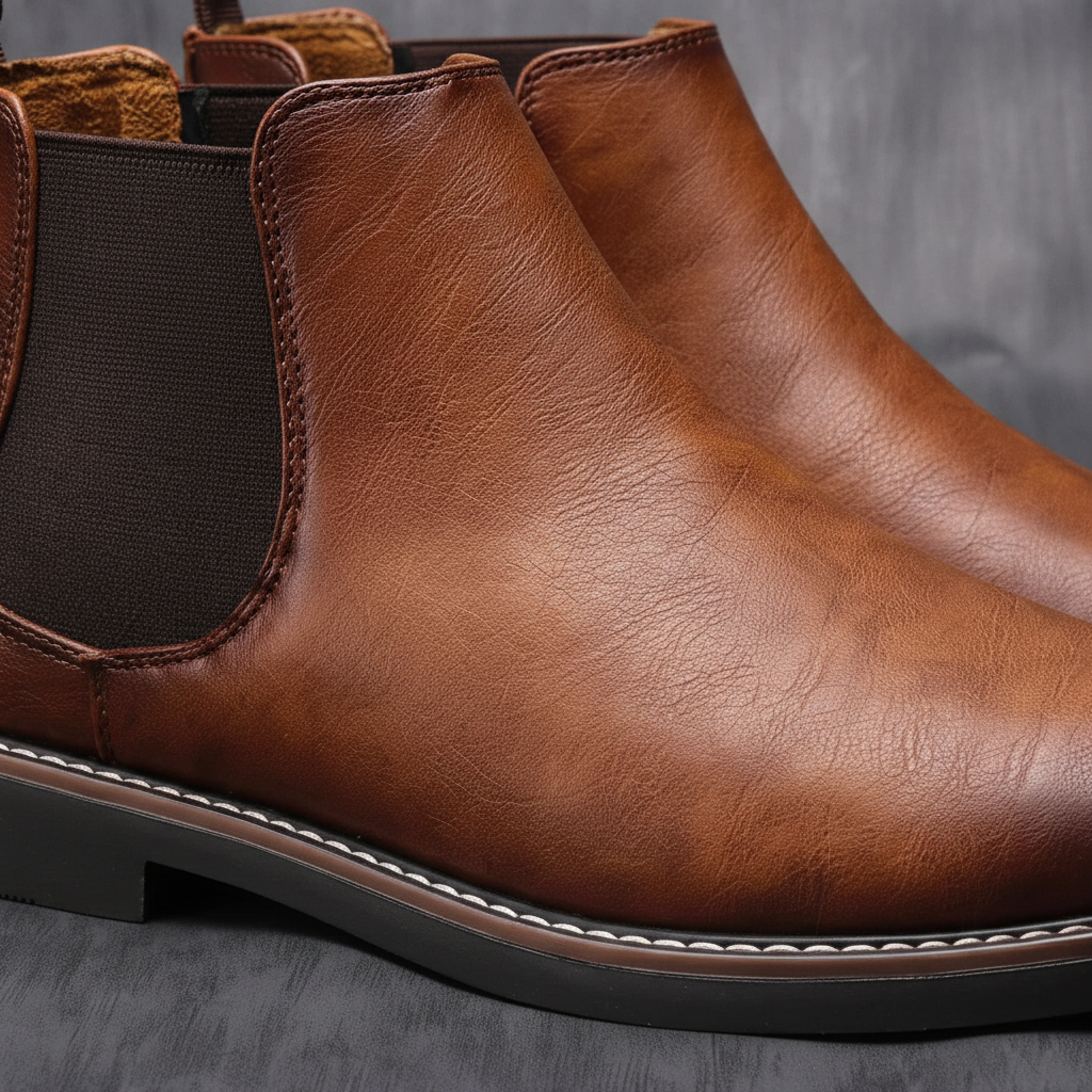 Durable men's synthetic leather Chelsea boots, slip-on design for easy wear and versatile styling