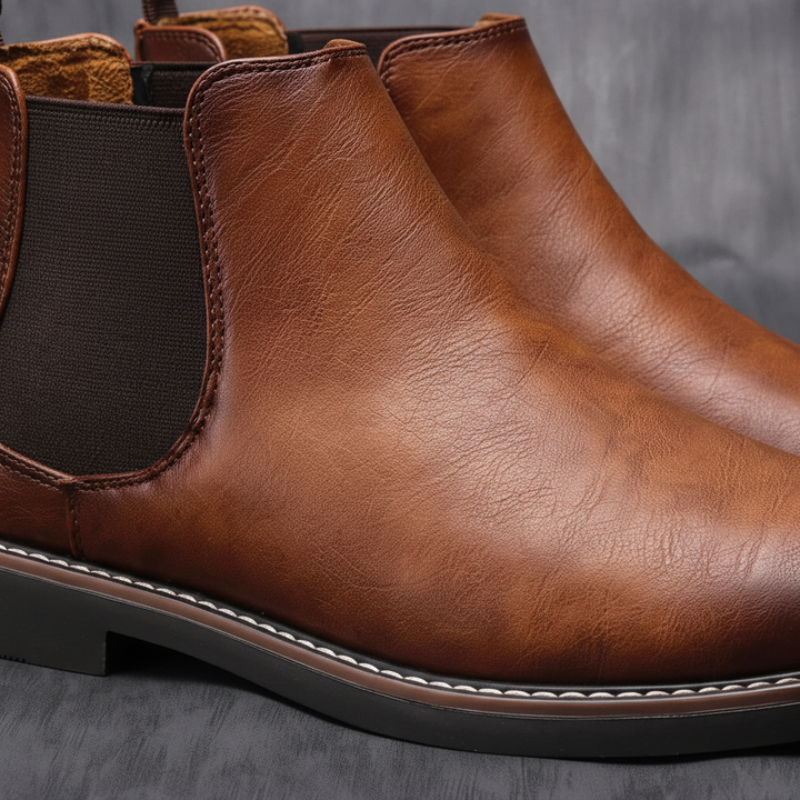 Durable men's synthetic leather Chelsea boots, slip-on design for easy wear and versatile styling