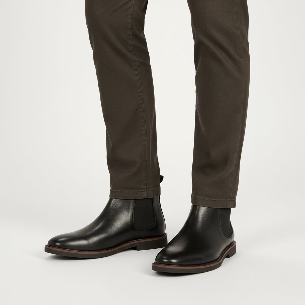 Men's casual yet formal black Chelsea boots, essential autumn and winter footwear with a slip-on design