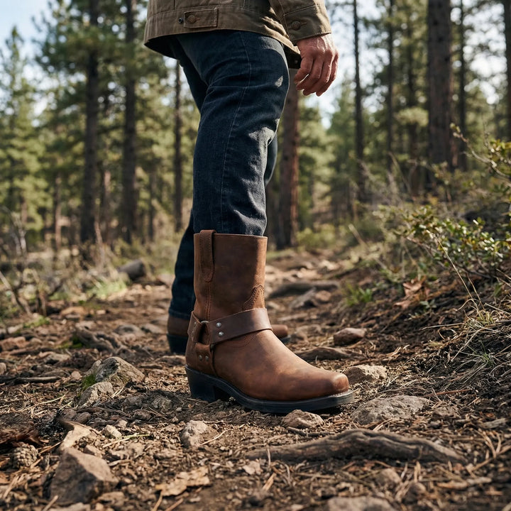 Men's classic slip-on cowboy boots with Western style, durable design & comfortable block heel.
