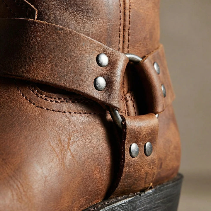 Comfortable men's cowboy boots, classic Western style, easy slip-on, durable construction & sturdy block heel.