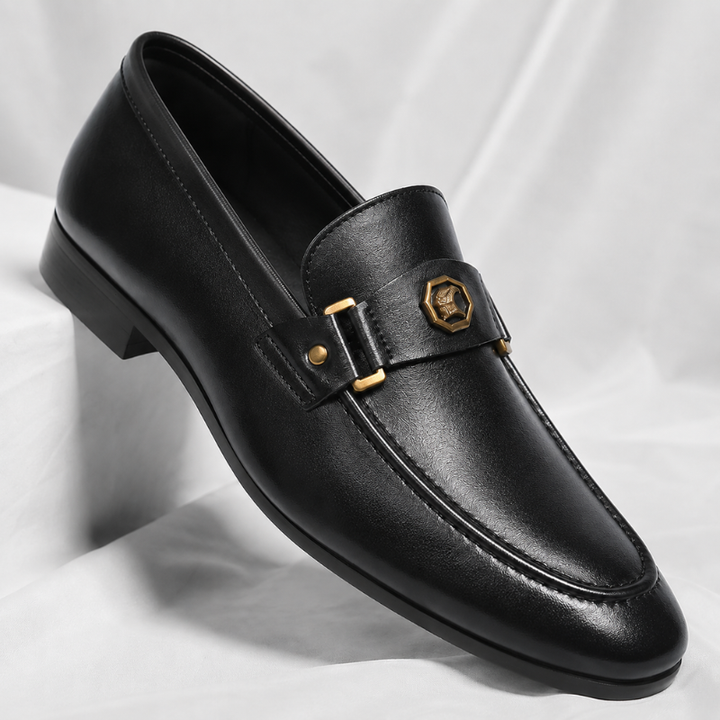 Comfortable men's slip-on loafers with polished metal trim, a versatile classic for everyday and dress fashion.