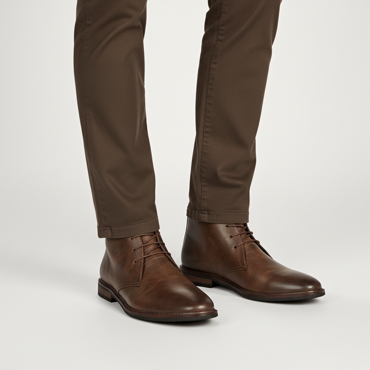 Comfortable men's slip-resistant dress shoes, black leather finish, ideal for all-day wear.