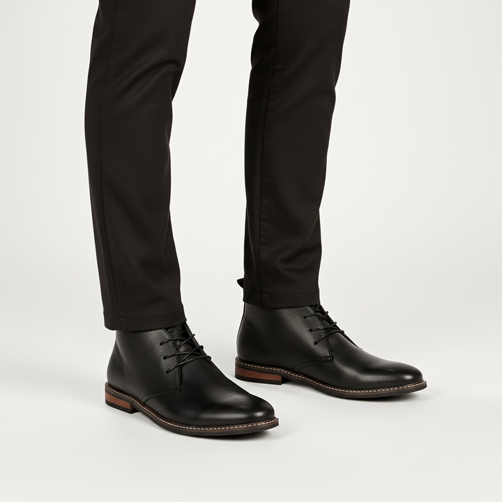 Men's black slip-resistant casual shoes, classic design, essential for men's fashion.