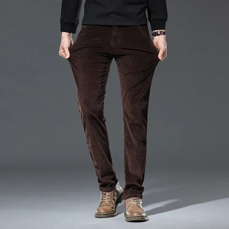 Comfortable men's straight fit trousers, versatile for casual & business casual fashion. Classic everyday wear.