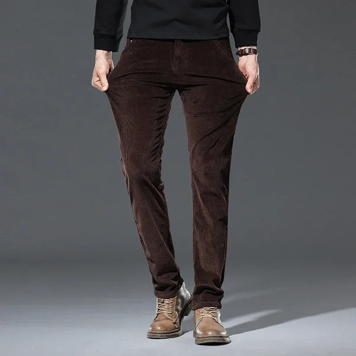 Comfortable men's straight fit trousers, versatile for casual & business casual fashion. Classic everyday wear.